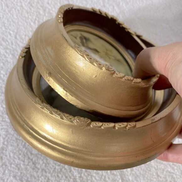 Vintage Floral Oval Wall Art Set W Gold Tone Chunky Frames x2 - Picture 8 of 10